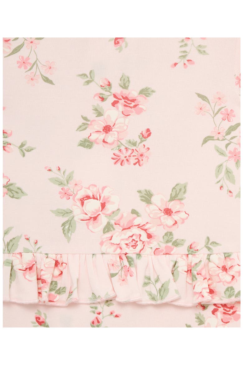 'Vintage Roses' Ruffled Stretch Viscose Zip Footie & Headband Set (Nordstrom Exclusive), Alternate, color, PINK