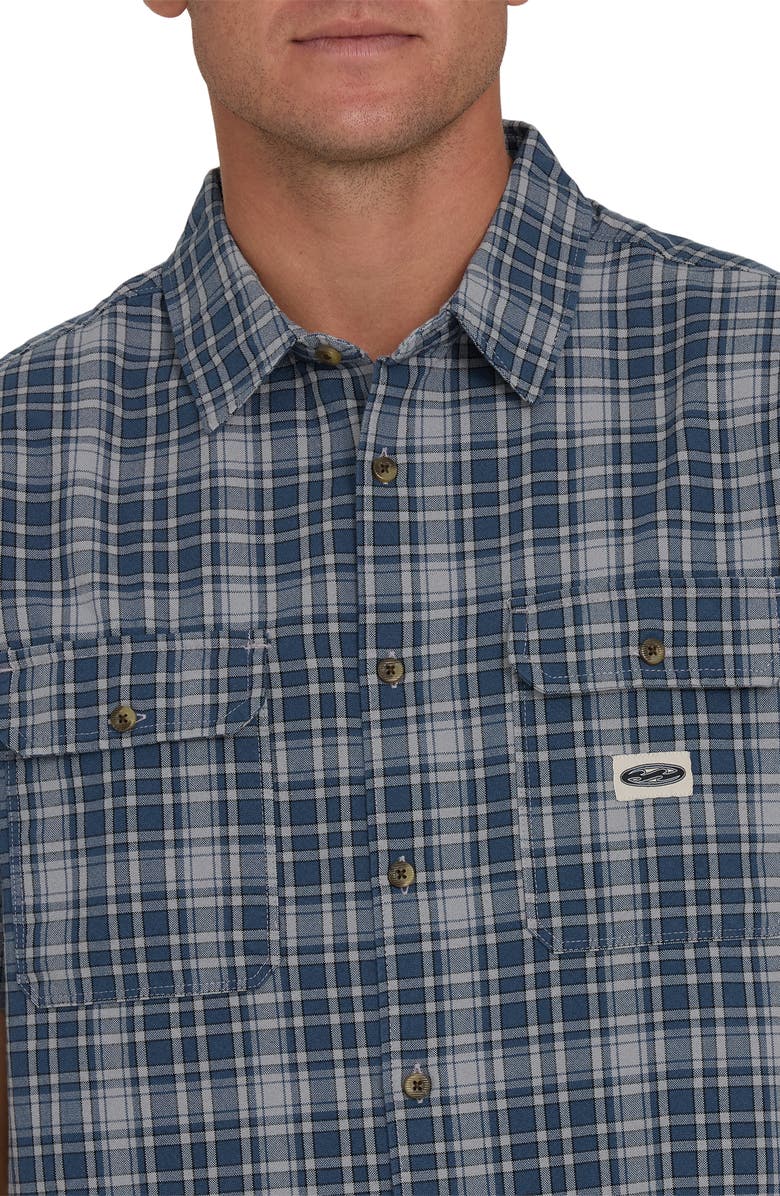 Billabong Bad Dog Plaid Short Sleeve Cotton Button-Up Shirt, Alternate, color, Dark Denim