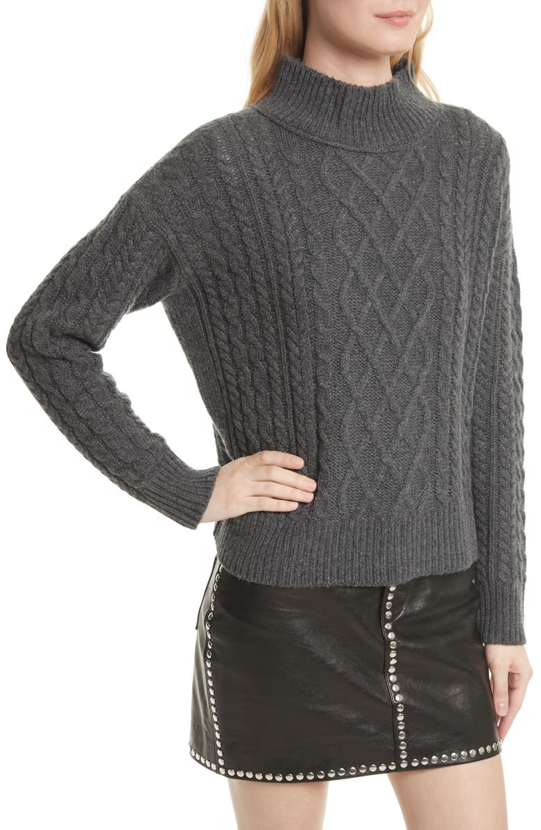 FRAME Wool & Cashmere Cable Knit Crop Sweater, Alternate, color, 