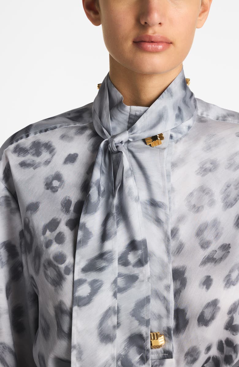 St. John Collection Painted Leopard Print Tie Neck Blouse, Alternate, color, 