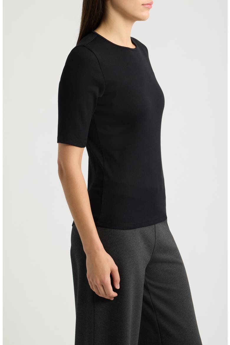 Organic Cotton Crewneck Elbow Sleeve Top, Alternate, color, BLACK