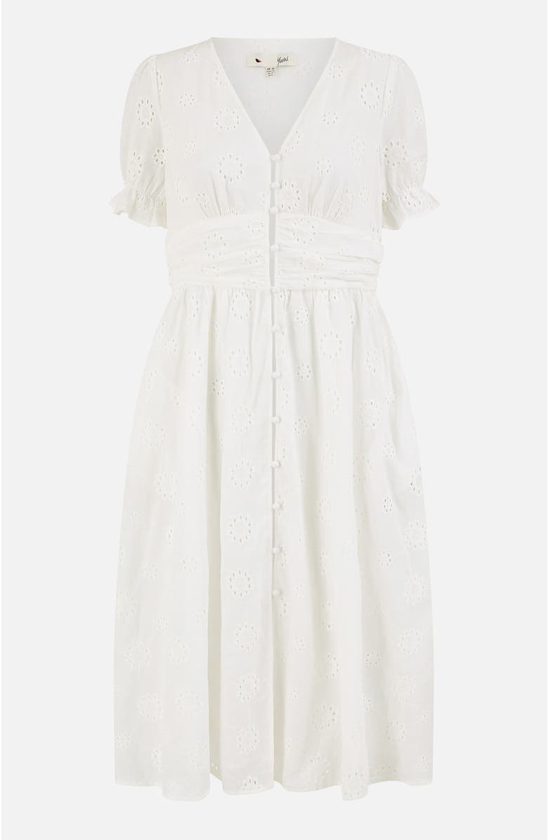 Yumi Broderie Anglaise Midi Button Up Dress, Alternate, color, White