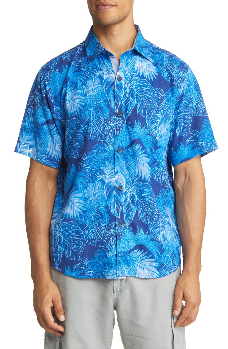Tommy Bahama Luminescent Fronds Short Sleeve Silk Button-Up Shirt, Main, color, 