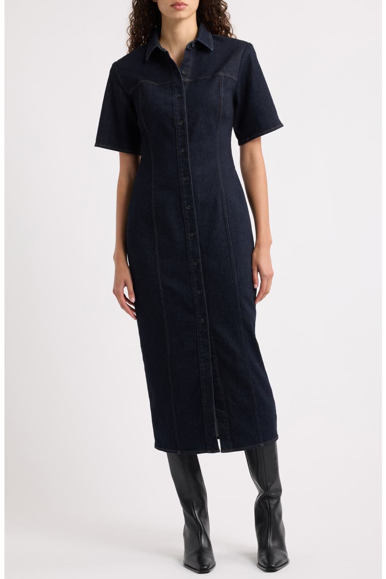 Lenna Denim Shirt Dress, Main, color, DARK RINSE