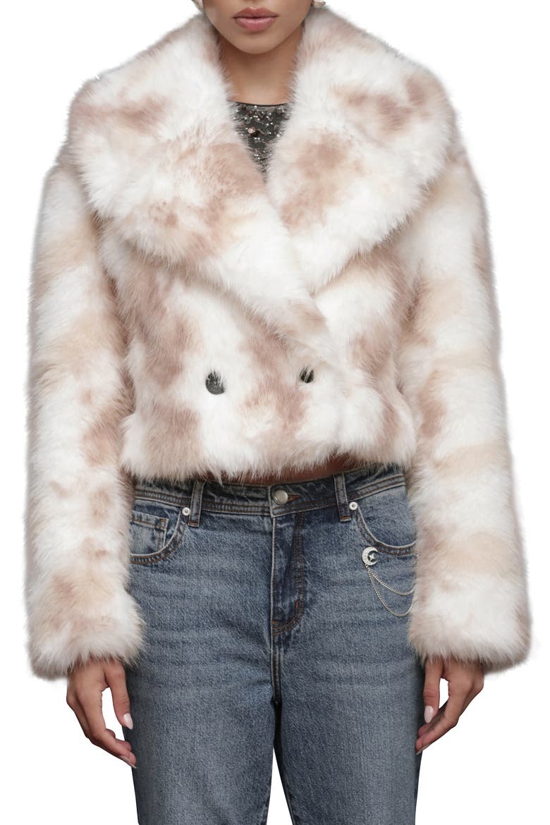 Stripe Faux Fur Crop Jacket, Alternate, color, CREAM-TAN