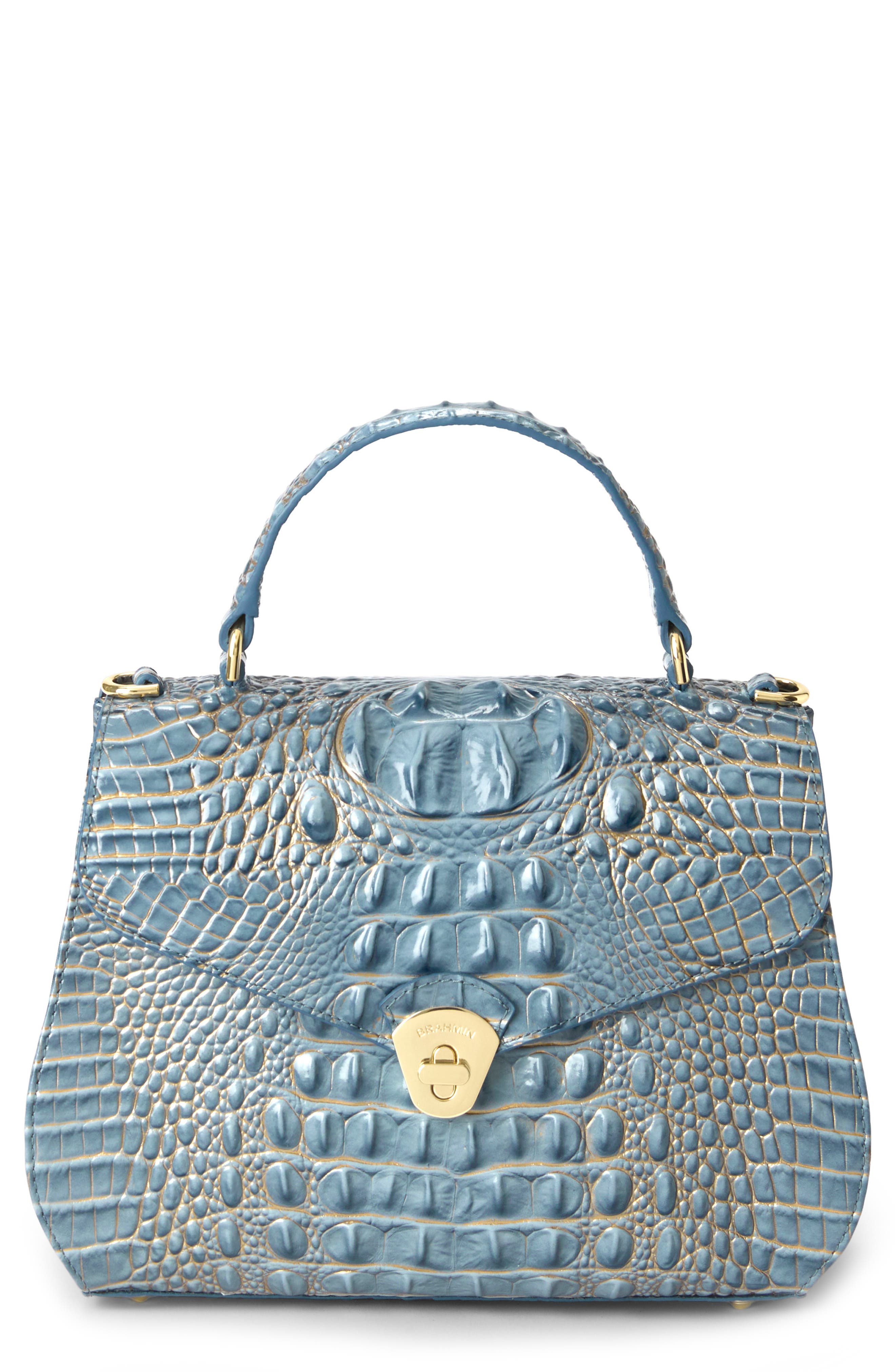 Annalise Croc Embossed Leather Satchel, Main, color, VINTAGE INDIGO