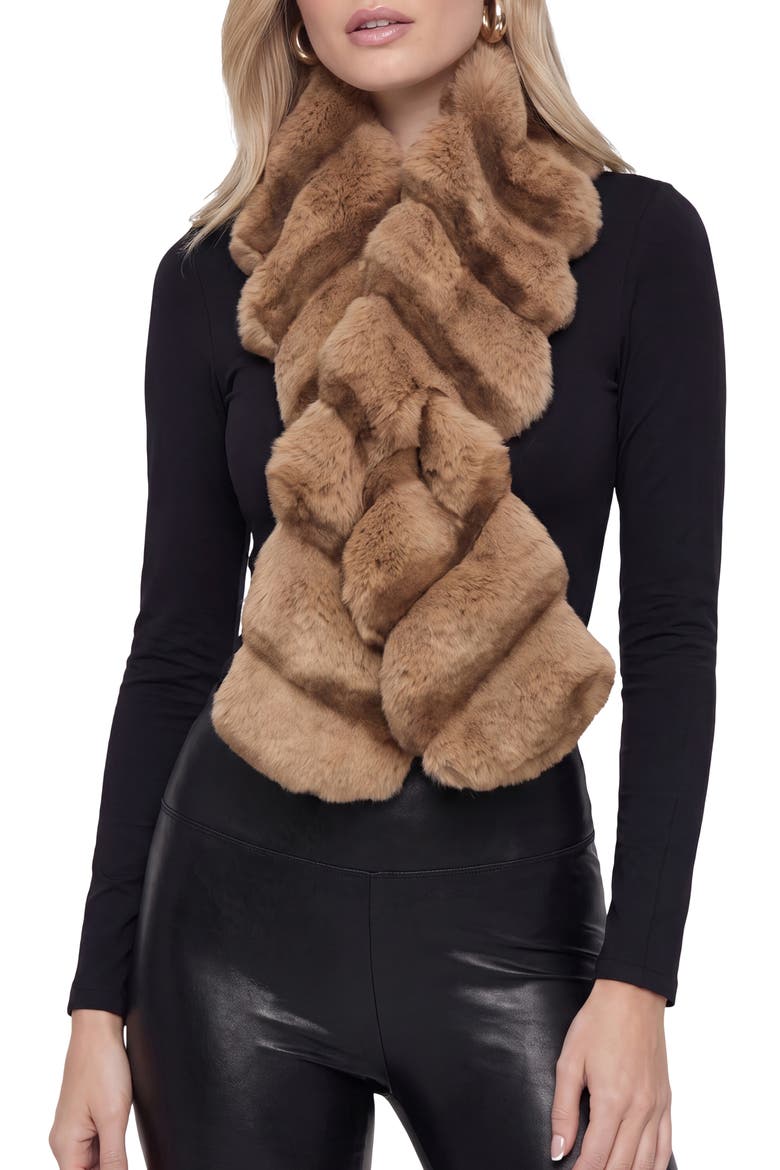Fur-Free Chinchilla (Faux Fur) Pull-Through Scarf, Main, color, CAMEL CHINCH