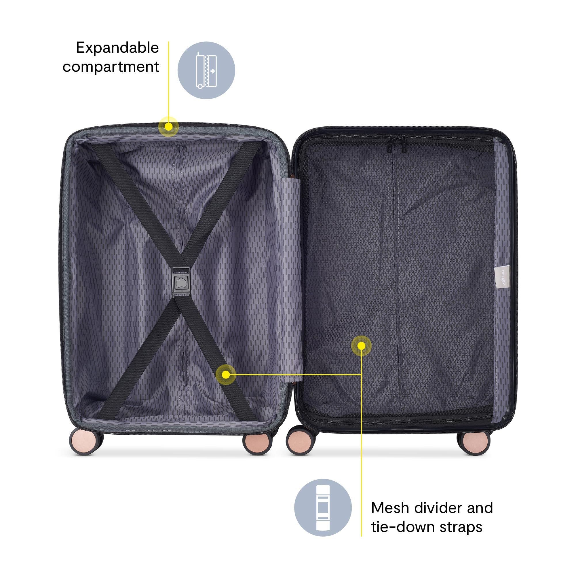 Delsey Paris Alexis Hardside 21-Inch Carry-On Expandable Spinner Luggage, Alternate, color, Black/Rose Gold