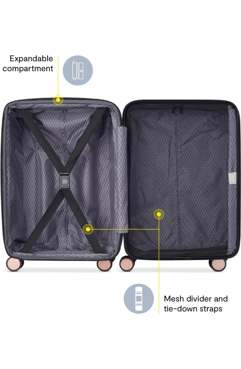 Delsey Paris Alexis Hardside 21-Inch Carry-On Expandable Spinner Luggage, Alternate, color, Black/Rose Gold