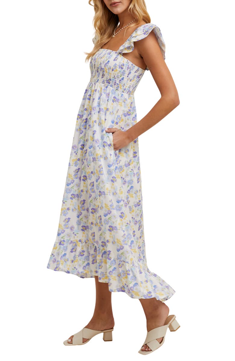 WISHLIST Floral Flutter Sleeve Maxi Dress, Alternate, color, Blue Combo