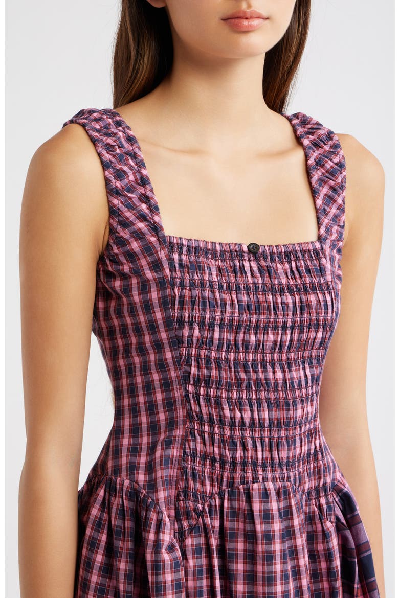 Mallory Plaid Smocked Midi Dress, Alternate, color, MAGENTA