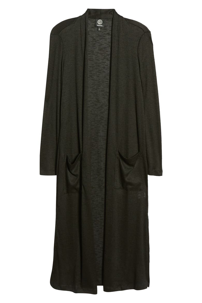Ribbed Knit Long Cardigan, Alternate, color, BLACK