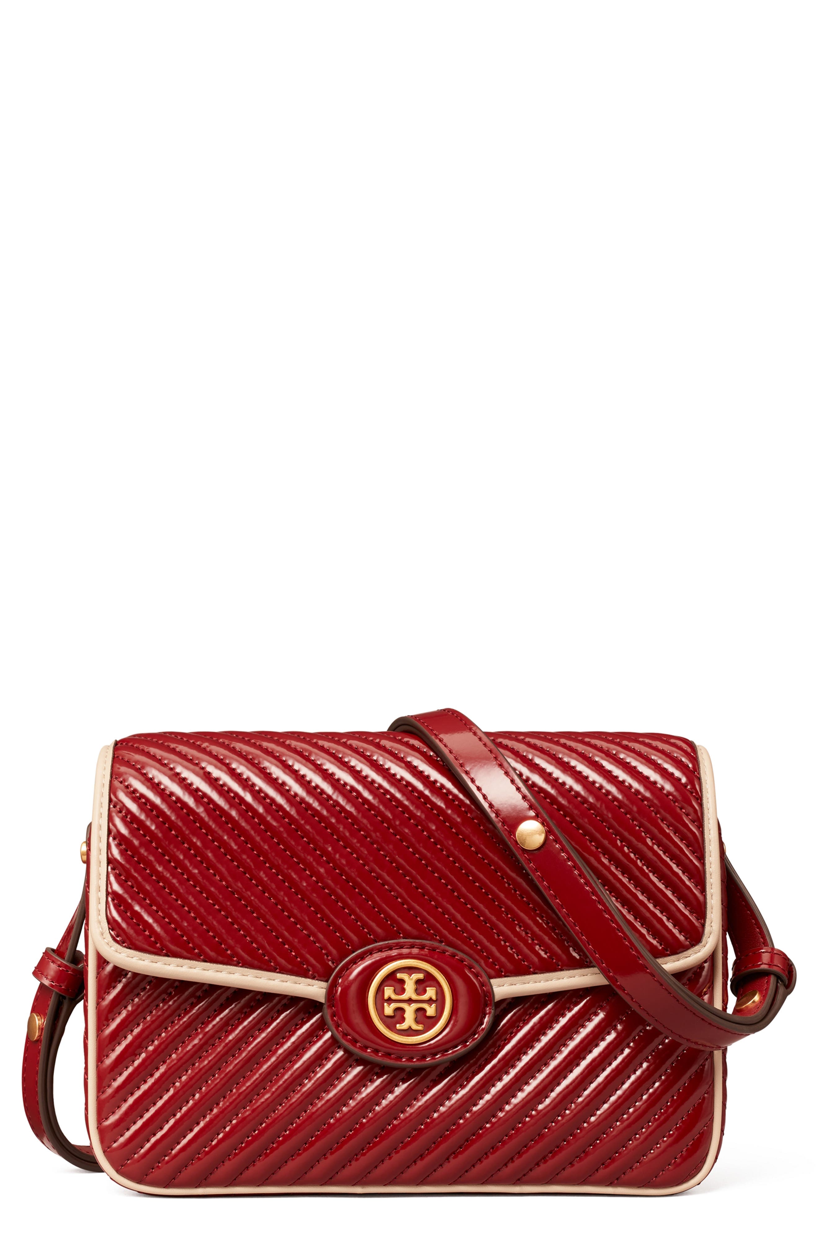 Tory Burch Robinson Quilted Leather Shoulder Bag, Main, color, Brick