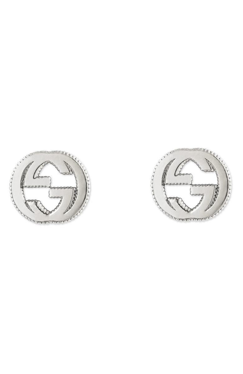 Gucci Silver Interlocking-G Stud Earrings, Main, color,