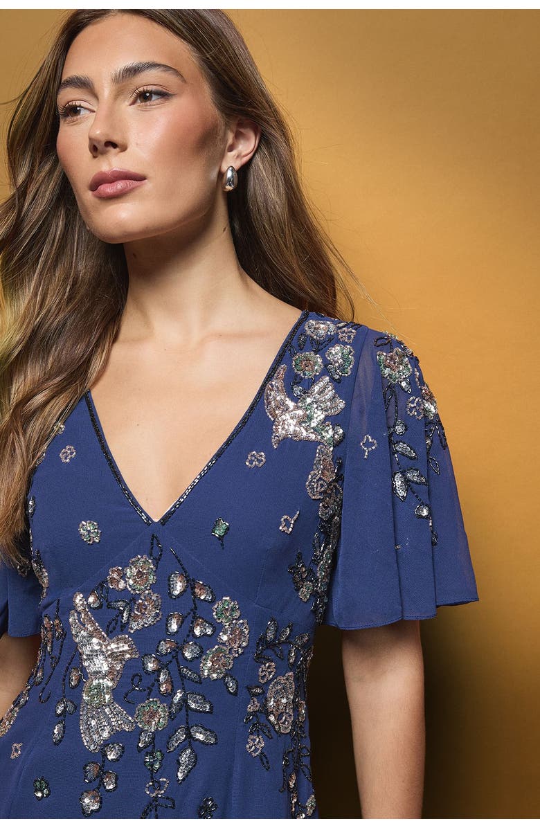 Coast Floral Embellished Midi Dress, Alternate, color, Blue