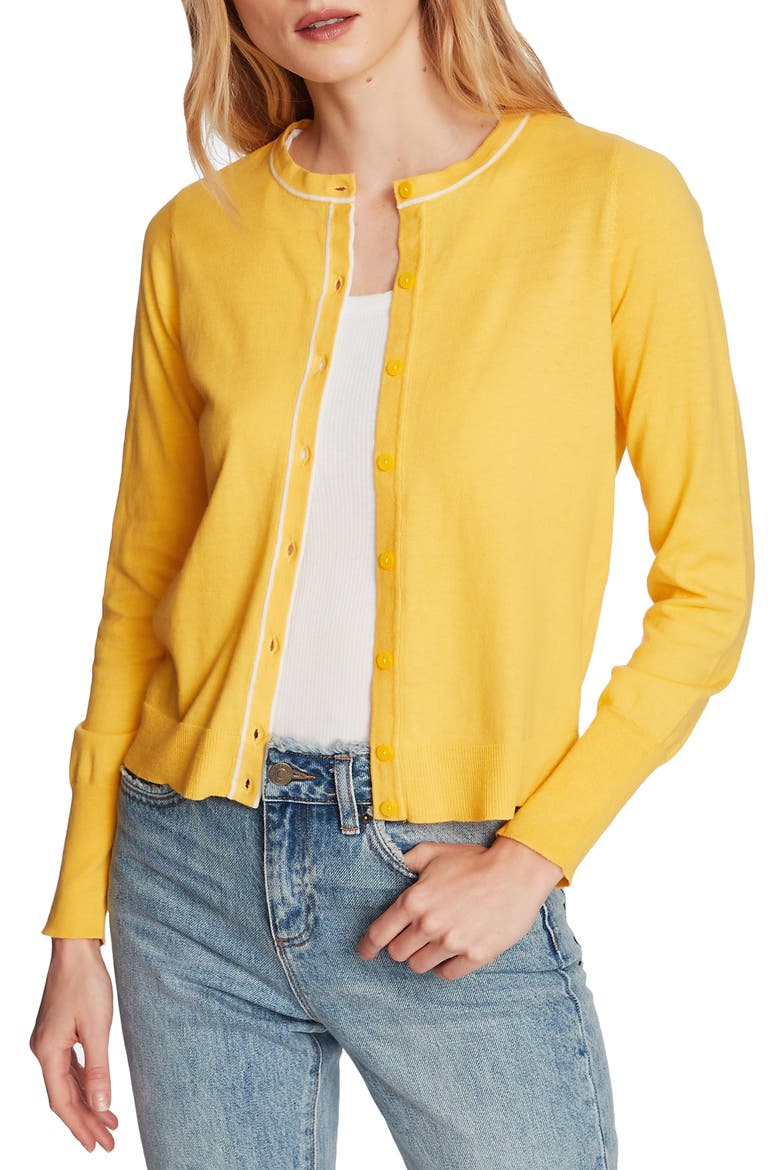Light Luxe Tipped Cotton & Silk Cardigan, Main, color, CANARY GOLD