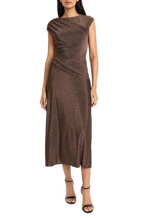 Cap Sleeve Metallic Midi Dress