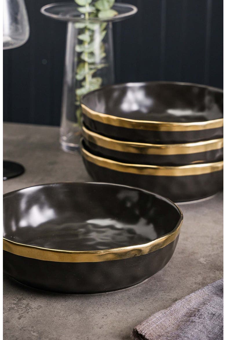 Florian Porcelain 4-Piece Pasta Bowl Set, Alternate, color, Black