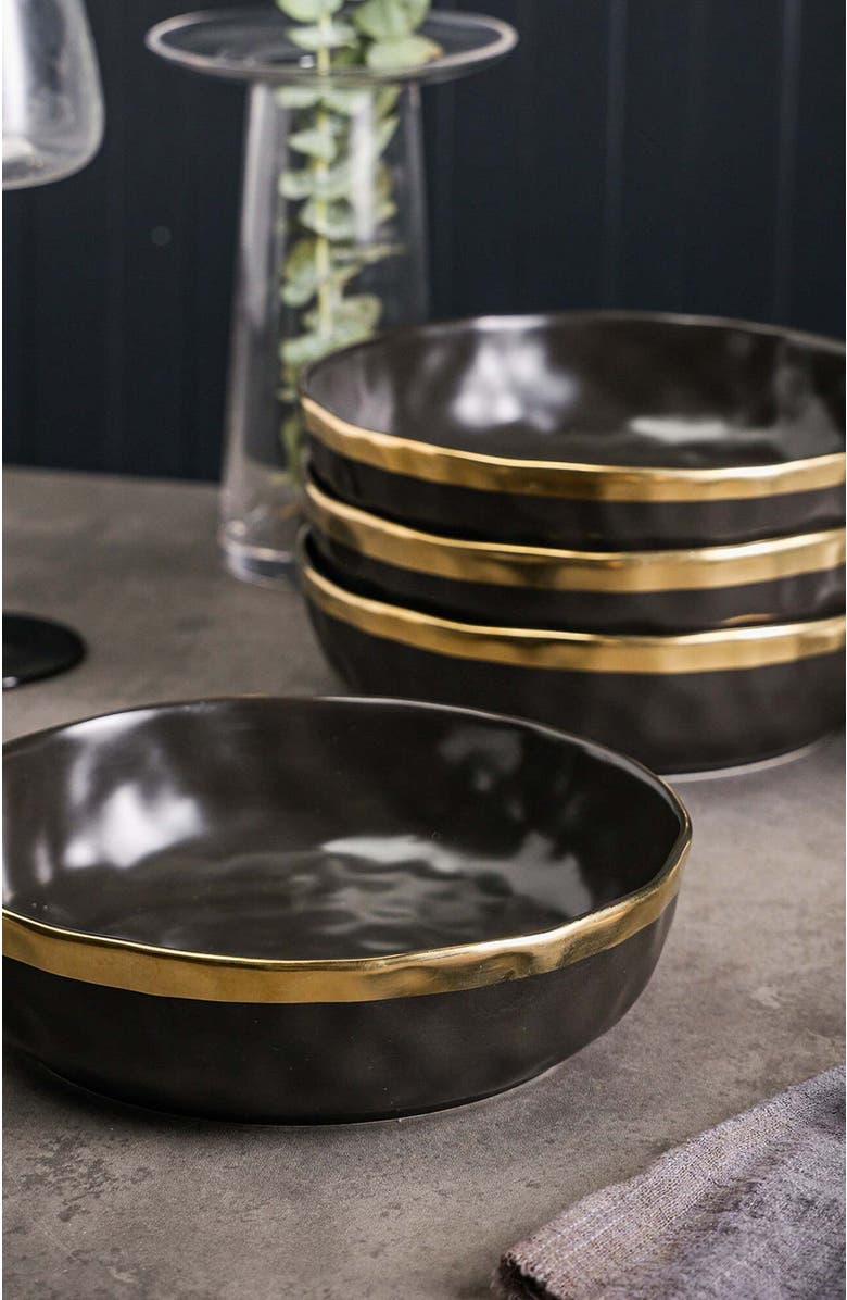 Stone Lain Florian Porcelain 4-Piece Pasta Bowl Set, Alternate, color, Black