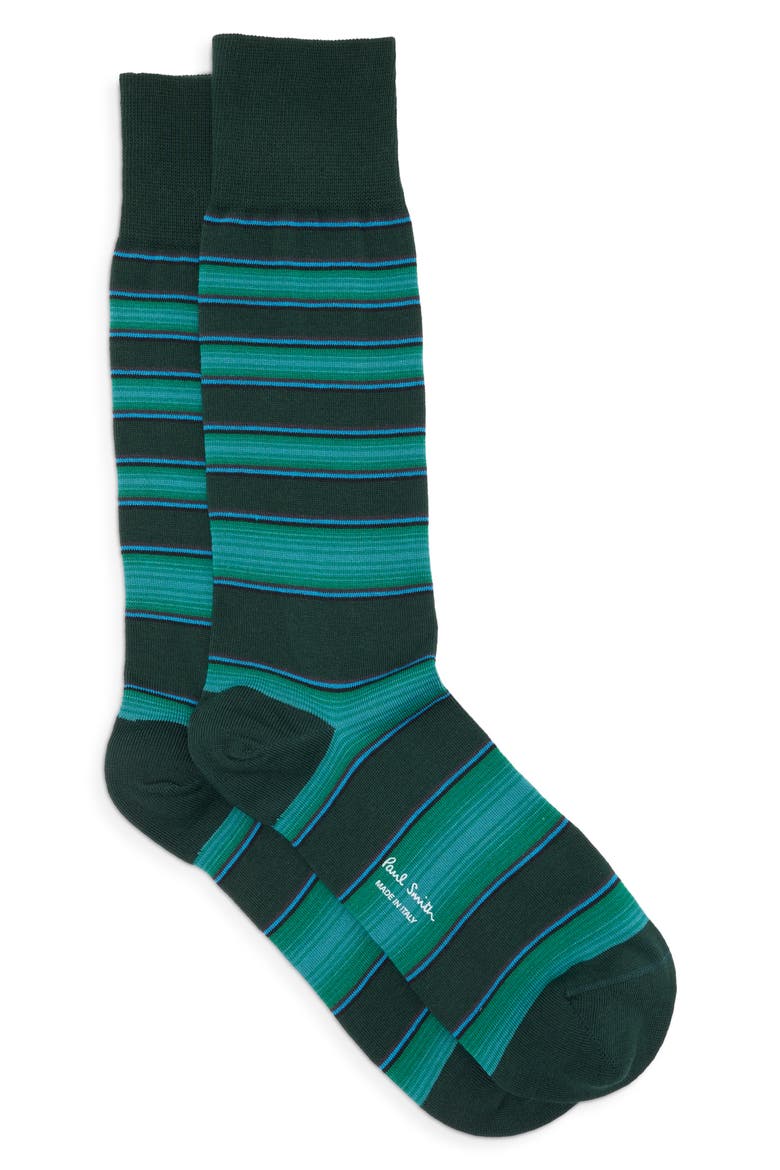 Space Dye Stripe Cotton Blend Dress Socks, Main, color, PETROL BLUE