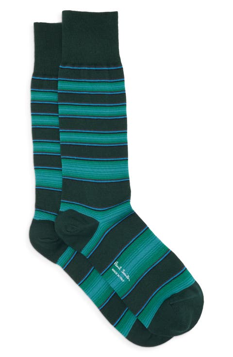 Space Dye Stripe Cotton Blend Dress Socks