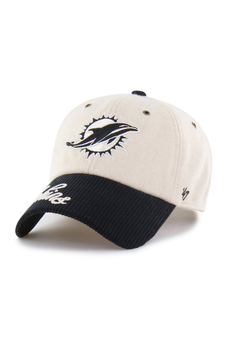 Women's '47 Natural/Black Miami Dolphins Rope Script Clean Up Adjustable Hat, Alternate, color, Natural
