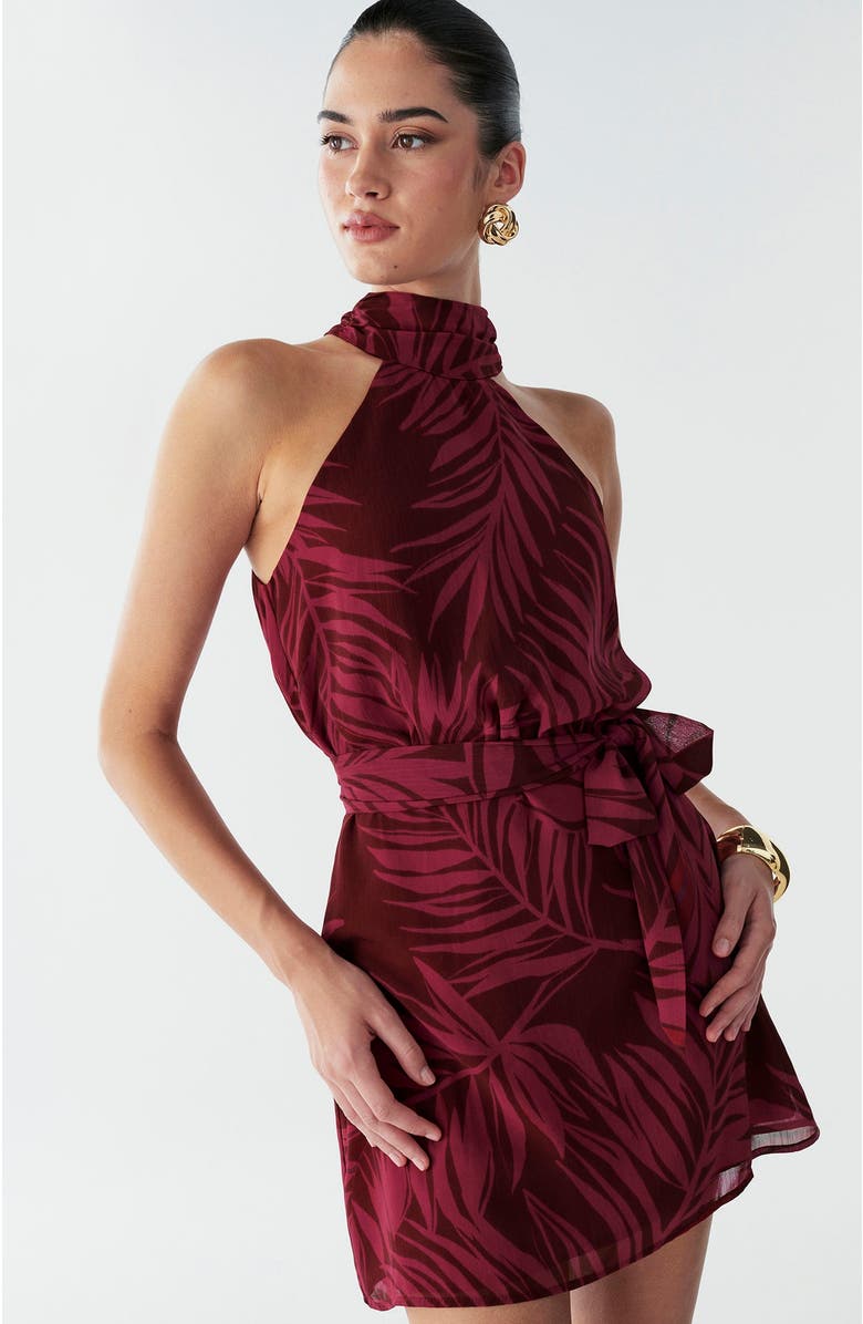 BWLDR Leisha Dress, Alternate, color, Burgundy Palms