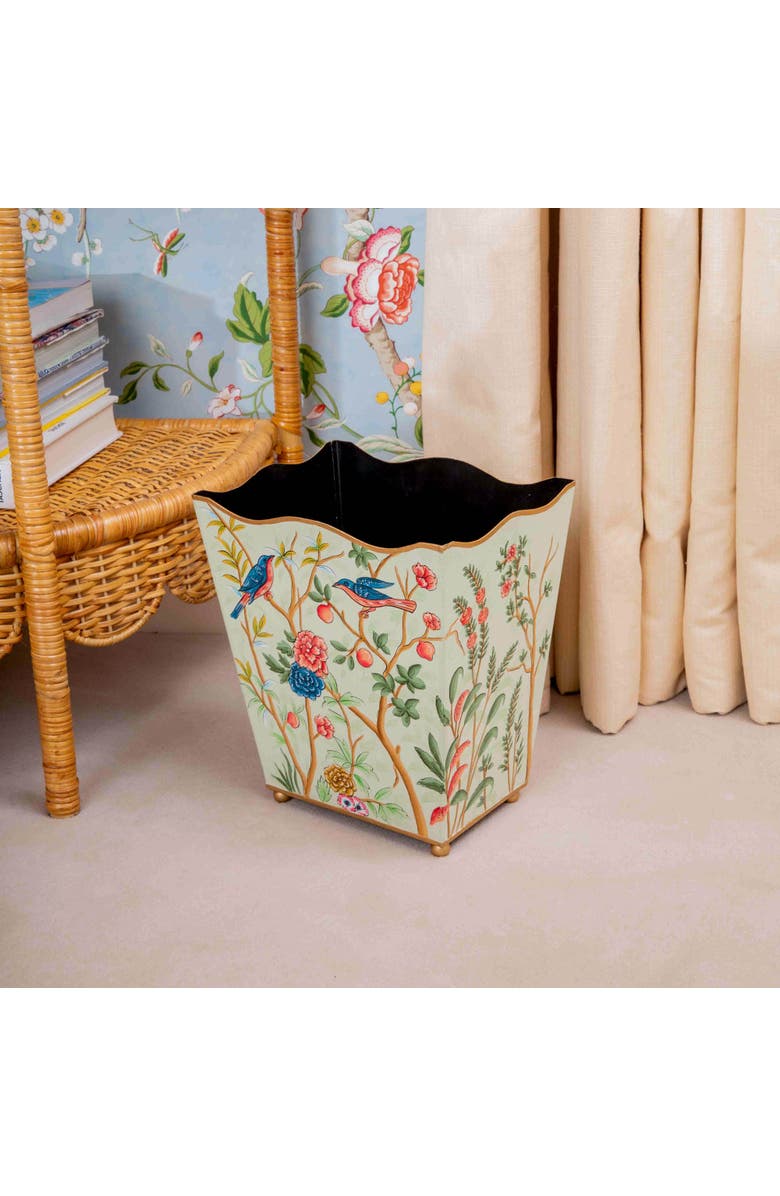 Mrs. Alice Chinoiserie Tole Waste Paper Bin, Alternate, color, Green