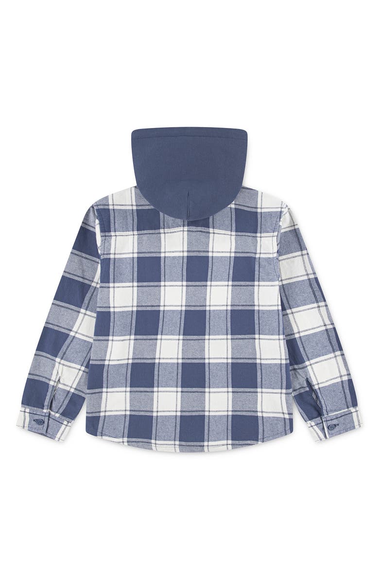 abercrombie kids Kids' Hooded Flannel Button-Up Shirt, Alternate, color, Vintage Indigo