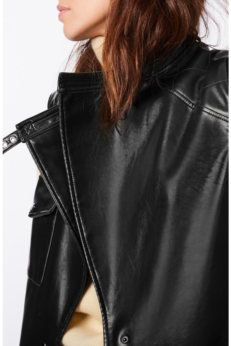 Pull Up Faux Leather Long Vest, Alternate, color, BLACK