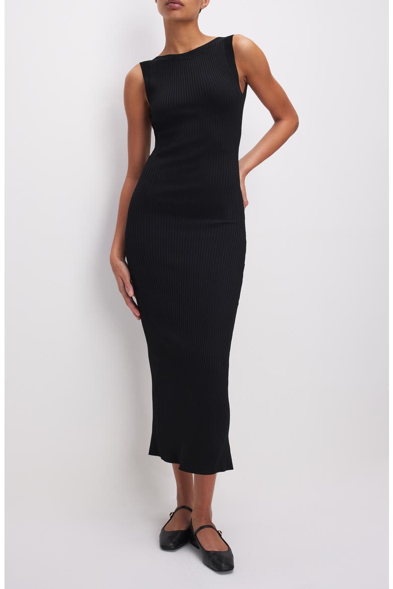 Shine Scoop Back Ribbed Tank Dress, Main, color, BLACK001