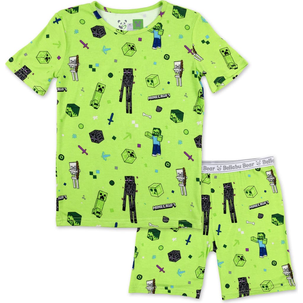 Bellabu Bear Minecraft Mob Squad Kids 2-piece Short Sleeve & Shorts Pajama Set In Green
