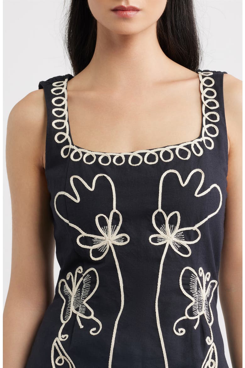 Ruxandra Embroidered Midi Dress, Alternate, color, BLACK
