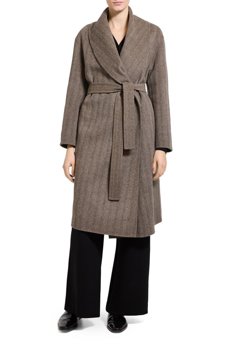Shawl Collar Wool and Recycled Cashmere Coat, Alternate, color, MOCHA MULTI - 2W7