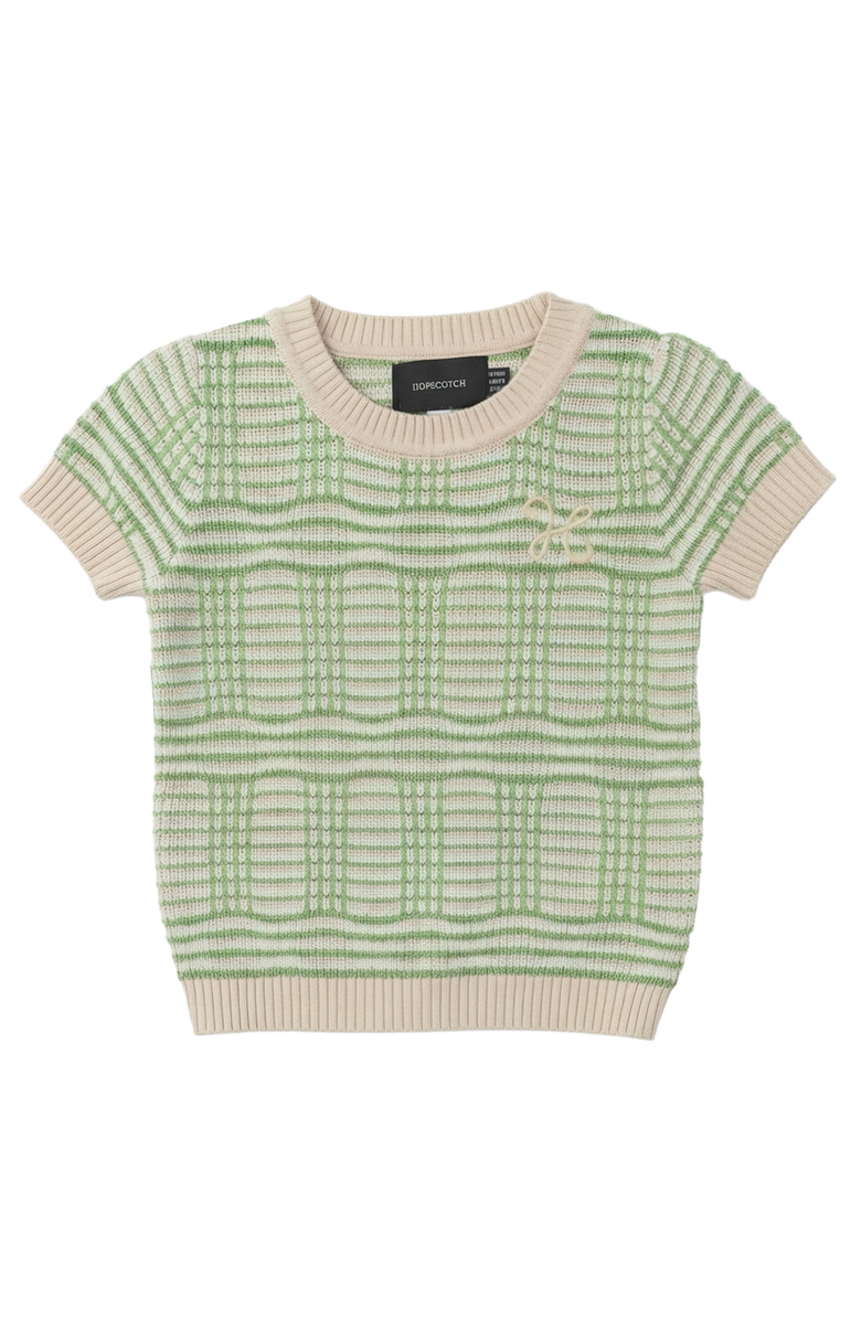Hopscotch Plaid Ribbed Crew Neck Embroidered Chest Knit Top, Main, color, Lime