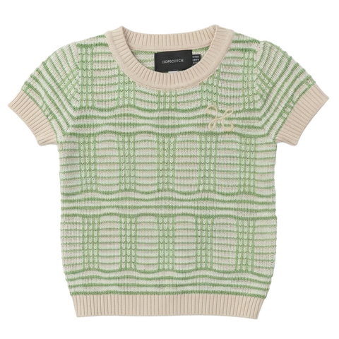 Plaid Ribbed Crew Neck Embroidered Chest Knit Top (Toddler, Little Kid & Big Kid)