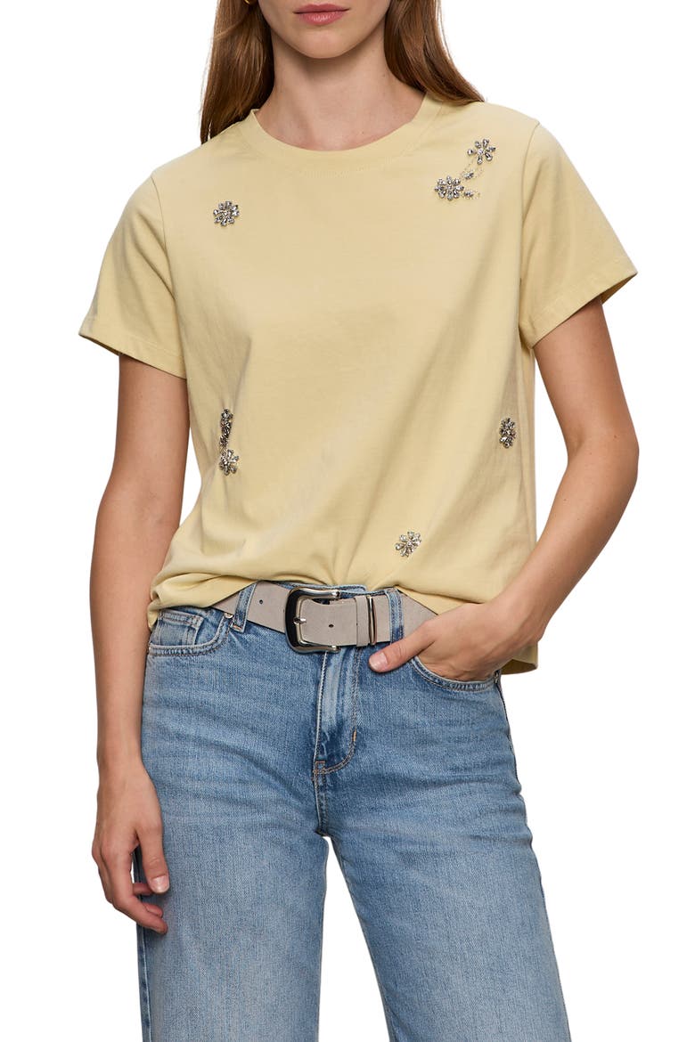 Floral Crystal Embellished Organic Cotton T-Shirt, Main, color, BUTTERCREAM WHITE