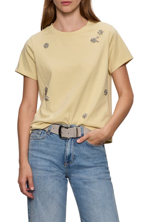 Floral Crystal Embellished Organic Cotton T-Shirt