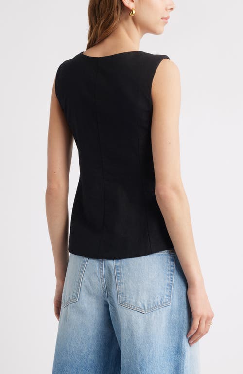 OPEN EDIT OPEN EDIT TIE FRONT LINEN BLEND TOP 