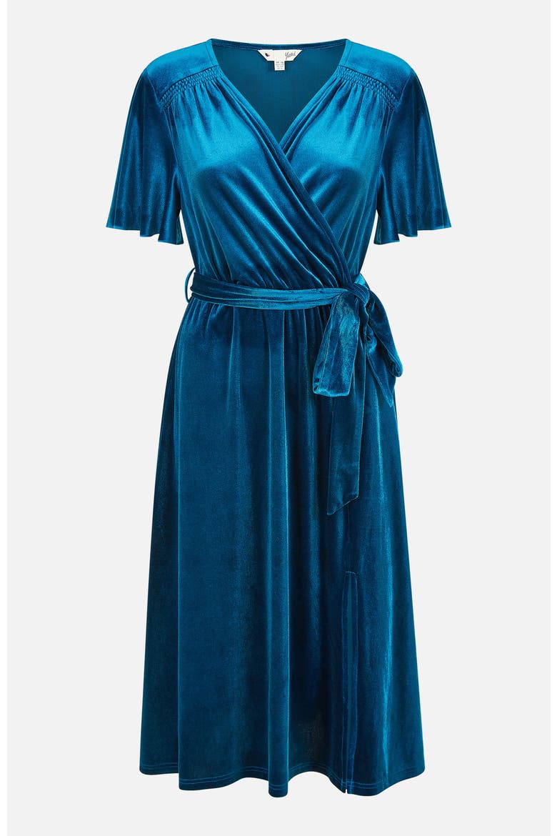 Velvet Split Hem Midi Dress, Alternate, color, Teal