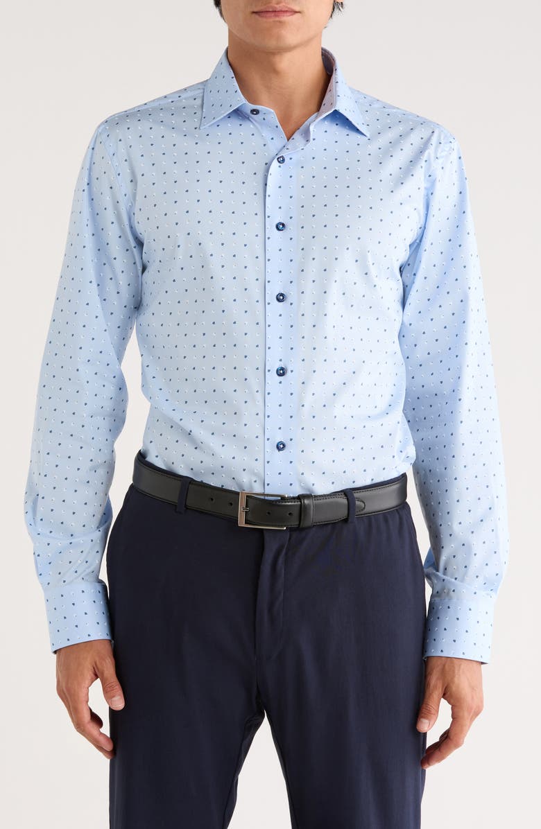 Lorenzo Uomo Print Trim Fit Dress Shirt, Main, color, Light Blue