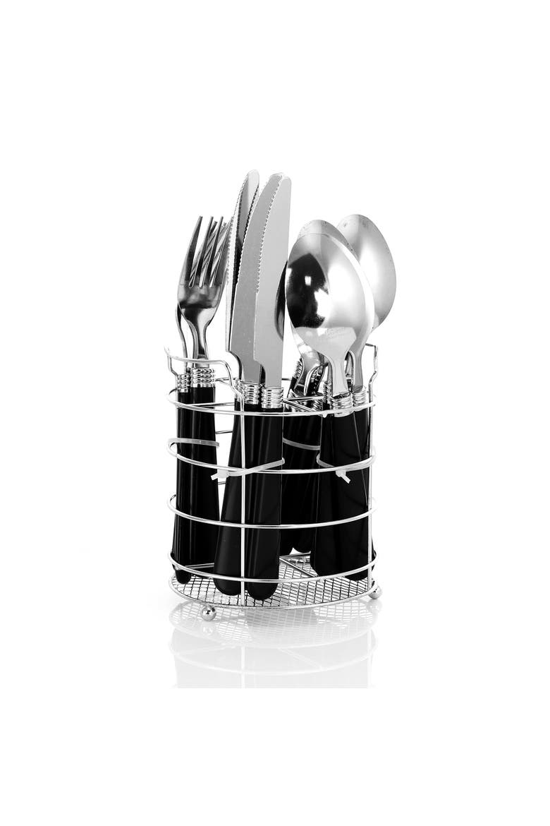 16 Piece Stainless Steel Flatware Set with Caddy, Main, color, Silver