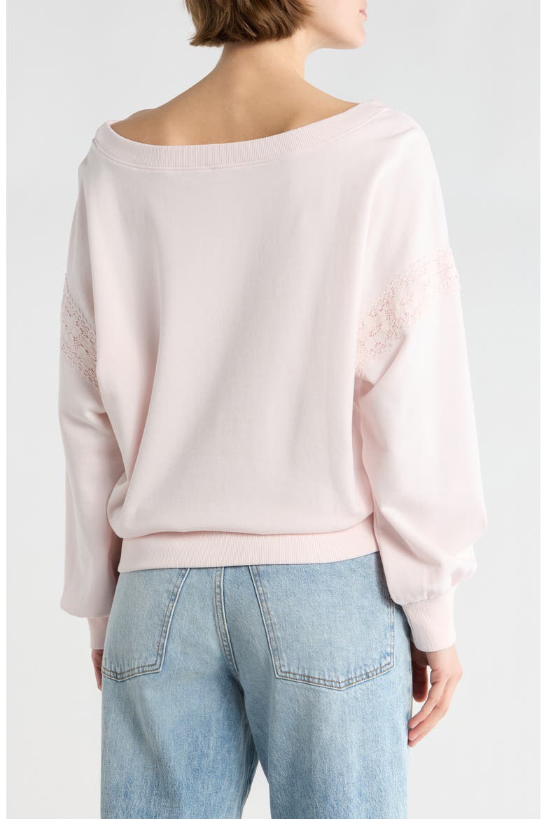 Lace Trim One-Shoulder Sweatshirt, Alternate, color, PINK HEAVEN