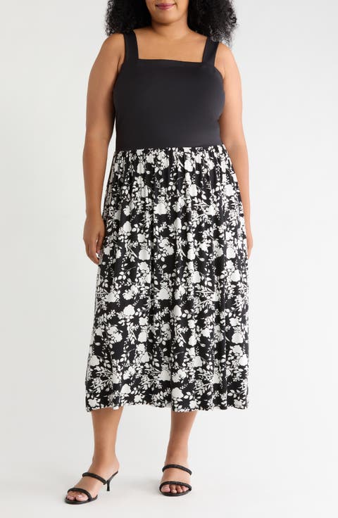 Patterned Skirt Strap Dress