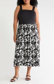 Loveappella Patterned Skirt Strap Dress