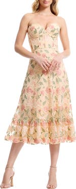 Dress the Population Carina Floral Appliqué Strapless Cocktail Dress