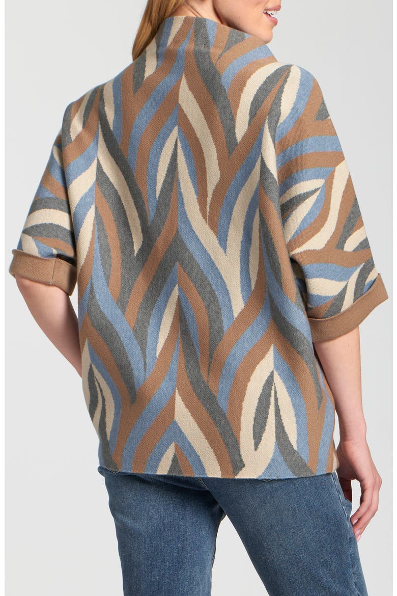 Interlacing Lines Cowl Neck Sweater, Alternate, color, BEIGE/ BLUE/ MOCHA