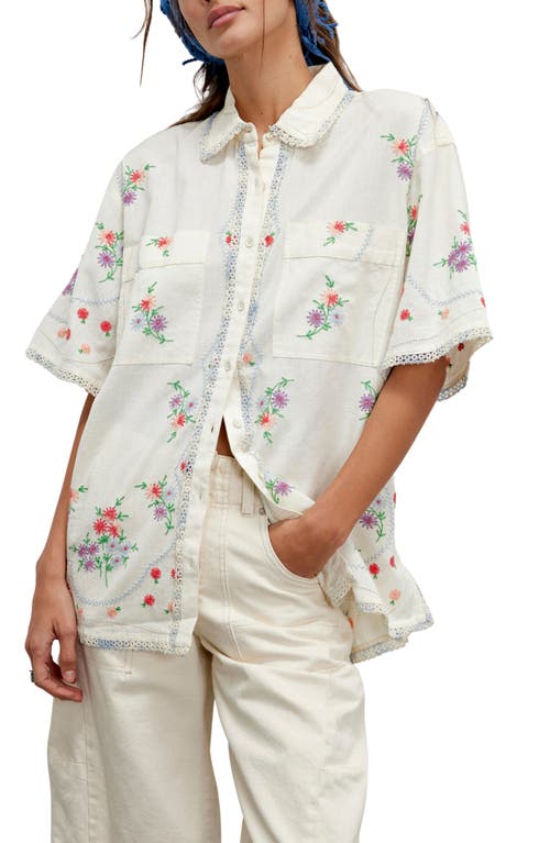 Free People We The Free Emma Embroidered Linen-blend Top