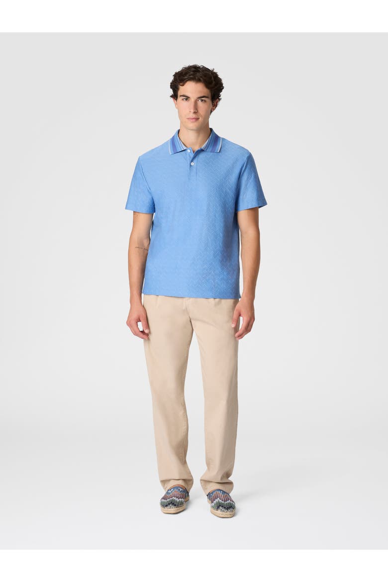 Jacquard Cotton Polo Shirt With Tone-on-tone Zigzag Design, Alternate, color, Light Blue