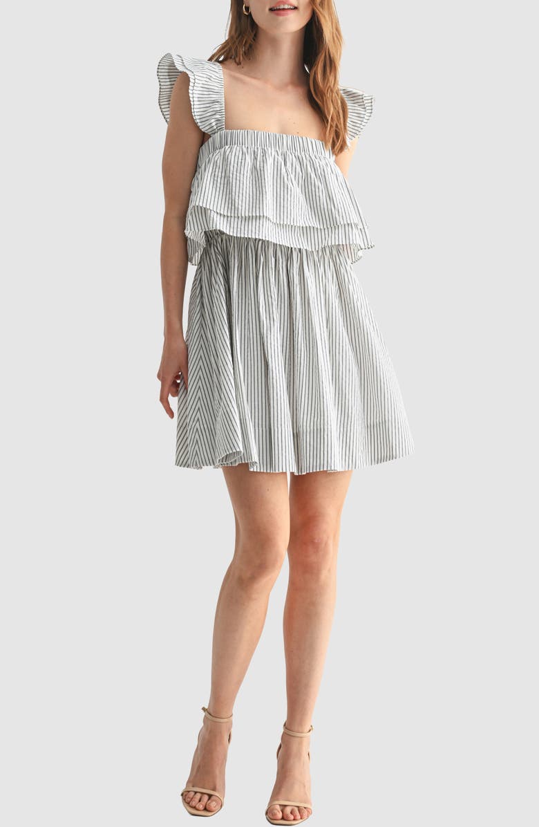 Lush Ruffle Sleeve Popover Minidress, Main, color, Navy White